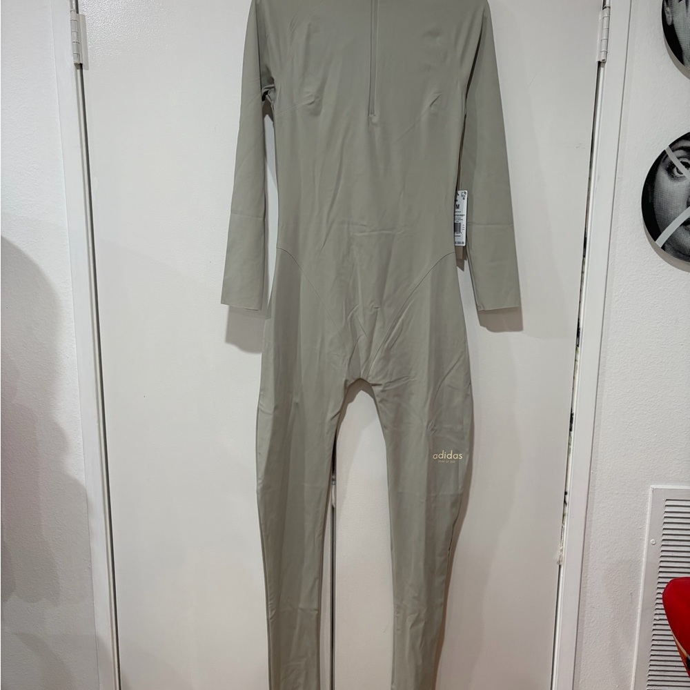 Adidas and Fear of God Light Gray/Green Zip-Up jumpsuit